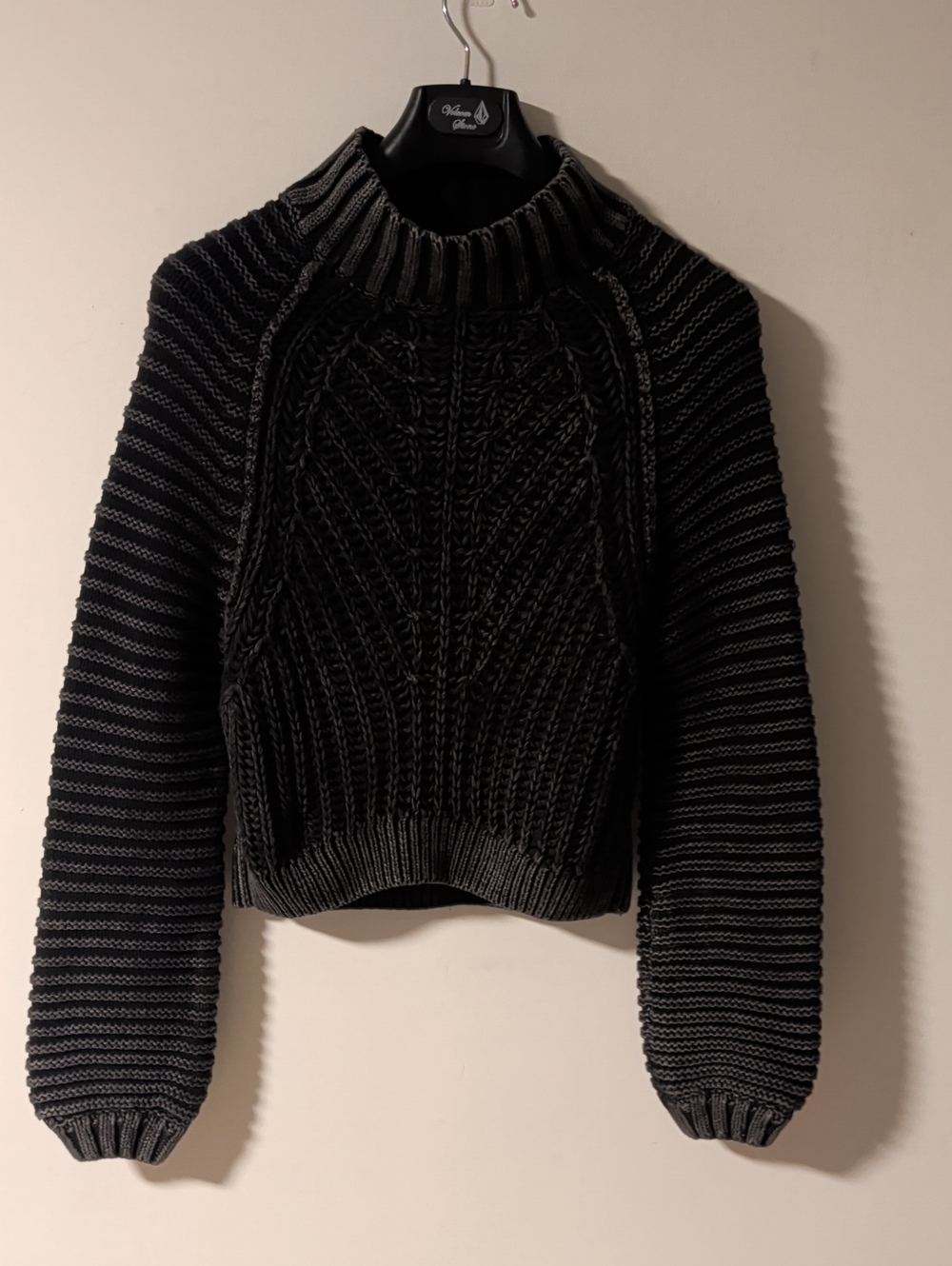 Free People Black Chunky Cable Turtleneck Sweater